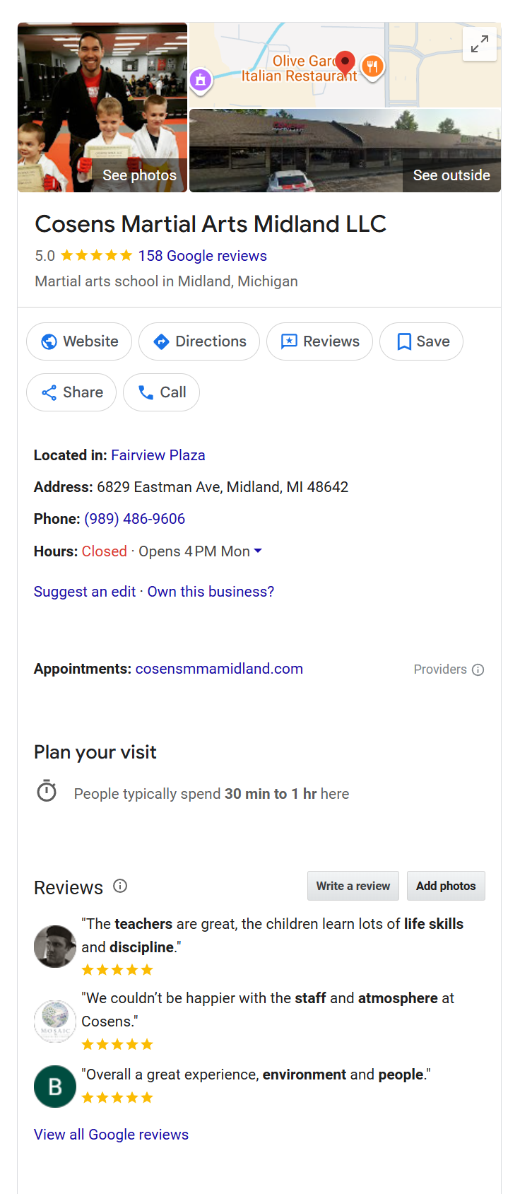 Cosens Martial Arts Midland Google Business Profile