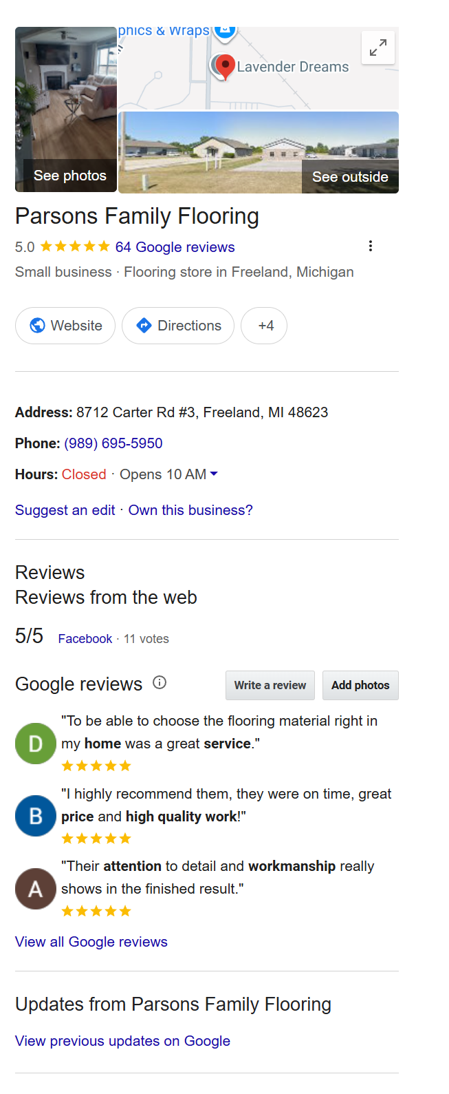 Parsons Family Flooring Google Business Profile