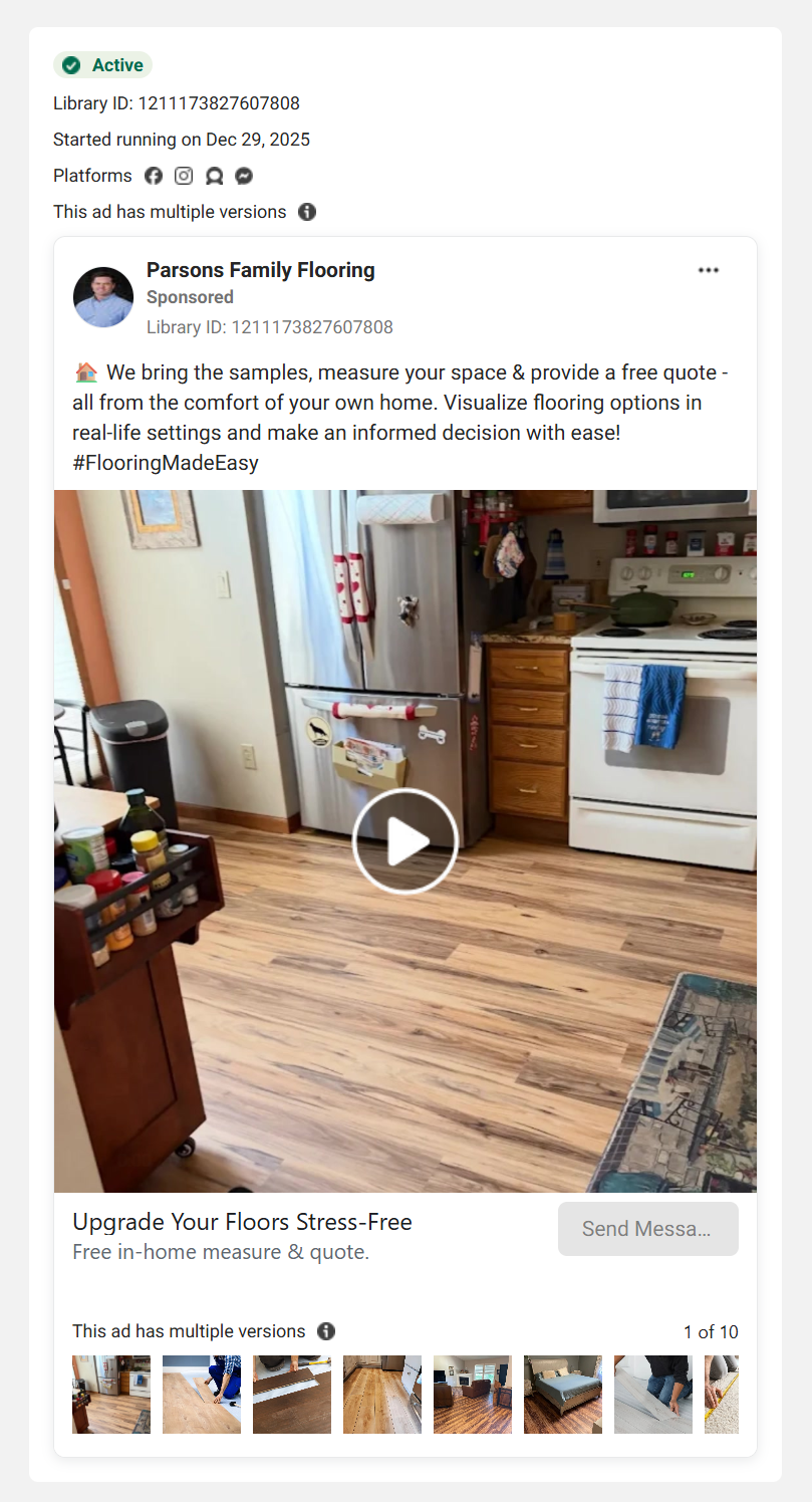 Parsons Family Flooring Facebook ad
